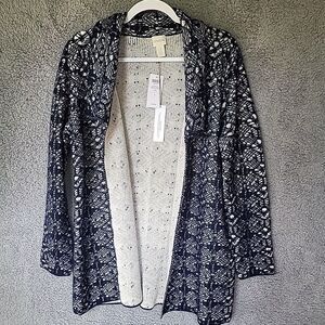 NWT Chico’s Cardigan Sweater Blue Textured Lace Jaspreet Womens Size 1 (wmns 8)
